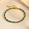 Stainless Steel Micro Pave Cubic Zirconia Link Chain Bracelets for Women, Rectangle, Real 18K Gold Plated, Light Green, Inner Diameter: 6-3/4 inch(17cm)