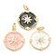 Brass Micro Pave Cubic Zirconia Pendants, with Enamel, Long-Lasting Plated, Real 18K Gold Plated, Flat Round with Sun, Mixed Color, 17x15x2mm, Hole: 3.5mm