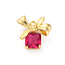 Rack Plating Brass Pendants, with Glass, Long-Lasting Plated, Lead Free & Cadmium Free, Bowknot with Sqaure, Indian Red, Real 18K Gold Plated, 15x15.5x5.5mm, Hole: 1.4mm