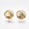 Brass Stud Earring Findings, with Loop, Shell, Nickel Free, Real 18K Gold Plated, 11x11.5mm, Hole: 1.2mm, Pin: 0.7mm