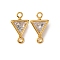 Brass Pave Clear Cubic Zirconia Connector Charms, Nickel Free, Real 18K Gold Plated, Triangle, 11x6.5x3mm, Hole: 1.2mm