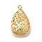Brass Pendants, Cadmium Free & Nickel Free & Lead Free, Teardrop, Hollow, Real 18K Gold Plated, 30x18x9mm, Hole: 1.8mm
