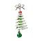 Electroplate Glass Pendants, Charistmas Tree, with Aluminum Wire & Alloy Bowknot & Brass Bell, Silver, 43x16mm, Hole: 1.5mm
