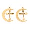 304 Stainless Steel Pendants, Moon with Cross Charm, Ion Plating(IP), Real 18K Gold Plated, 30x22.5x1.5mm, Hole: 2mm