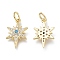 Brass Micro Pave Clear Cubic Zirconia Charms, with Jump Rings, Long-Lasting Plated, Star, Real 18K Gold Plated, 16.5x10.5x2.5mm, Jump Ring: 5x0.8mm, Hole: 3.1mm