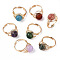 Adjustable Natural & Synthetic Gemstone Round Finger Rings, with Light Gold Brass Findings, US Size 9(18.9mm)