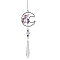 K9 Crystal Glass Big Pendant Decorations, Hanging Sun Catchers, with Amethyst Chip Beads, Moon with Tree of Life, Indigo, 380mm