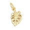Rack Plating Brass Pendants, Leaf Charms, Long-Lasting Plated, Lead Free & Cadmium Free, with Jump Ring, Real 18K Gold Plated, 12.5x7.5x2mm, Hole: 3mm