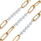 304 Stainless Steel Paperclip Chains, Ion Plating(IP), with Glass Beads, Real 18K Gold Plated, Soldered, with Spool, Light Steel Blue, 12x4x1mm, about 32.81 Feet(10m)/Roll