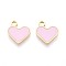 304 Stainless Steel Enamel Charms, Heart Charm, Real 14K Gold Plated, Pink, 13x11.5x1mm, Hole: 1.8mm