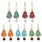 5 Pairs Natural Tiger Eye Dangle Earrings, Glass Seed & Glass Pearl Beads Tree Earrings, 304 Stainless Steel Earring Hooks for Women, Golden, Mixed Color, 70x19.5mm