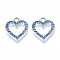Alloy Charms, with Rhinestone, Cadmium Free & Lead Free, Heart, Light Sapphire, 17x15x2mm, Hole: 2.5mm