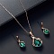 Teardrop Alloy Glass Pendant Necklaces & Stud Dangle Earrings Sets for Women, Golden, Sea Green, 400mm