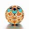 Brass Micro Pave Cubic Zirconia Beads, with Enamel, Round, Hollow, Golden, 10mm, Hole: 1.5mm