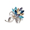 Flower Alloy Rhinestone Brooches for Backpack Clothes, Indicolite, 63x46mm