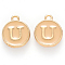 Golden Plated Alloy Enamel Charms, Cadmium Free & Lead Free, Enamelled Sequins, Flat Round with Letter, Wheat, Letter.U, 14x12x2mm, Hole: 1.5mm