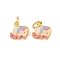 Brass Enamel Charms, Cadmium Free & Nickel Free & Lead Free, with Jump Ring, Elephant Charm, Pink, 11x11x5mm, Hole: 4mm
