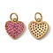 Brass Charms, with Micro Pave Grade AAA Red Cubic Zirconia, Heart, Unplated, 10.5x10x1.5mm, Hole: 3.5mm
