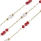 304 Stainless Steel Cable Chains, with Glass & ABS Imitation Pearl, Ion Plating(IP), Real 18K Gold Plated, Soldered, with Spool, Round with Oval, Red, 9.5x3.5mm, about 32.81 Feet(10m)/Roll