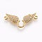 Brass Micro Pave Cubic Zirconia Links, Lead Free & Cadmium Free & Nickel Free, Long-Lasting Plated, Wing, Clear, Real 18K Gold Plated, 12.5x21.7~25.3x2mm, Hole: 1.5mm
