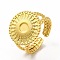 Ion Plating(IP) 304 Stainless Steel Sun Open Cuff Ring Settings, with Round Tray, Real 18K Gold Plated, Inner Diameter: 17.2mm, Tray: 4mm