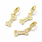 Brass Micro Pave Grade AAA Cubic Zirconia European Dangle Charms, Large Hole Pendants, Bone, Lead Free & Nickel Free & Cadmium Free, Real 18K Gold Plated, 13.5x6x1.5mm, Hole: 4mm