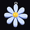 Resin Pendants, with Platinum Tone Iron Findings, Flower, Cornflower Blue, 33~34x28~30x8~9mm, Hole: 2mm