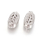 Anti-Tarnish Rhodium Plated 925 Sterling Silver Box Clasps, with Cubic Zirconia, with 925 Stamp, Oval with Leaf, Platinum, Clear, 18x8x7mm, Hole: 1mm