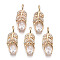 Brass Micro Pave Cubic Zirconia Pendants, Long-Lasting Plated, Feather with Teardrop, Light Gold, Clear, 20x8x4mm, Hole: 1.8mm