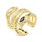 Rack Plating Brass Micro Pave Cubic Zirconia Open Cuff Rings for Women, Cadmium Free & Lead Free, Long-Lasting Plated, Snake, Real 18K Gold Plated, 23mm