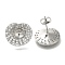Brass Micro Pave Clear Cubic Zirconia Stud Earring Findings, with 925 Sterling Silver Needle, for Half Drilled Beads, Cadmium Free & Nickel Free & Lead Free, Platinum, 15x17mm, Pin: 11.5x0.8mm