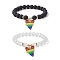 2Pcs 2 Style Synthetic Hematite & Glass Round Beaded Stretch Bracelets Set, Pride Rainbow Flag Alloy Enamel Charms Stackable Bracelets, Heart, Inner Diameter: 2-1/4~2-3/8 inch(5.6~5.9cm), 1Pc/style