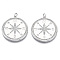 Brass Micro Pave Cubic Zirconia Pendants, Nickel Free, with Jump Rings, Flat Round with Compass, Clear, Real Platinum Plated, 30.5x28.5x2.5mm, Jump Ring: 5x0.6mm, inner diameter: 3mm