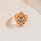 Elegant Geometric Hollow Brass Pave Cubic Zirconia Adjustable Finger Rings for Women, Flower, Golden, Blue, 28x19mm, Inner Diameter: Adjustable