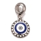304 Stainless Steel Crystal Rhinestone European Dangle Charms, Large Hole Pendants, with Enamel, Stainless Steel Color, Flat Round with Evil Eye, Blue, 24mm, Hole: 4.5mm