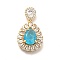 Brass Clear Cubic Zirconia Pendants, Cadmium Free & Nickel Free & Lead Free, with Glass Rhinestone, Teardrop Charms, Real 18K Gold Plated, Light Sky Blue, 36mm, Hole: 4x2.5mm