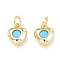 Brass Charms, with Synthetic Turquoise inside and Jump Ring, Long-Lasting Plated, Heart, Real 18K Gold Plated, 7x6.5x2mm, Jump Ring: 4x0.7mm, Inner Diameter: 2.6mm