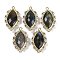 Natural Labradorite Faceted Horse Eye Links, Rack Plating Brass Micro Pave Orchid Cubic Zirconia Connector Charms, Golden, 24.5x14.5x4.5mm, Hole: 1.2mm