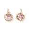 Brass Pave Cubic Zirconia Pendants, Single Stone Charms, Flat Round, Rack Plating, Long-Lasting Plated, Light Gold, Pink, 6.5~7x4.5~5x3mm, Hole: 1mm
