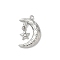 304 Stainless Steel Pendants, Moon with Star, with Rhinestone, Ion Plating(IP), Stainless Steel Color, 16x12x2mm, Hole: 1mm