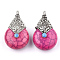 Resin Pendants, with Alloy & Enamel, teardrop, Antique Silver, Magenta, 37~38x23x16~17mm, Hole: 2~3mm