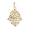 Brass Micro Pave Clear Cubic Zirconia Pendants, Lead Free & Cadmium Free, Long-Lasting Plated, Rack Plating, Real 18K Gold Plated, Palm, 33.5x28.5x5mm, Hole: 8.5x8.5mm