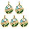 5Pcs Brass Enamel Pendants, with Resin, Flat Round with Flower Charms, Real 18K Gold Plated, Colorful, 21.5x18x6mm, Hole: 4x3mm