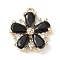 Brass Micro Pave Cubic Zirconia Charms, Cadmium Free & Nickel Free & Lead Free, Real 18K Gold Plated, Flower, Black, 13x11.5x3mm, Hole: 1mm