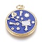 Brass Cubic Zirconia Pendants, with Enamel, Flat Round with Dipper, Blue, Golden, 27.5x24x2mm, Hole: 3mm