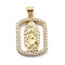 Rack Plating Brass with Cubic Zirconia Pendants, Long-Lasting Plated, Lead Free & Cadmium Free, Religion Charms, Rectangle, 23x16x2.5mm, Hole: 5x3.5mm