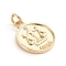 Brass Micro Pave Cubic Zirconia Pendants, with Jump Ring, Flat Round with Twelve Constellations, Clear, Golden, Libra, 18x14.5x1.5mm, Hole: 3mm