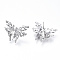Brass Stud Earring Findings, for Half Drilled Beads, Butterfly, Cadmium Free & Nickel Free & Lead Free, Platinum, 23x26.5mm, Pin: 0.7mm