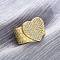 Brass Micro Pave Clear Cubic Zirconia Cuff Rings for Women, Long-Lasting Plated, Lead Free & Cadmium Free,Real 18K Gold Plated, Heart, 17x17mm