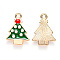 Alloy Enamel Pendants, for Christmas, Christmas Tree, Light Gold, Green, 20x14.5x2mm, Hole: 1.8mm